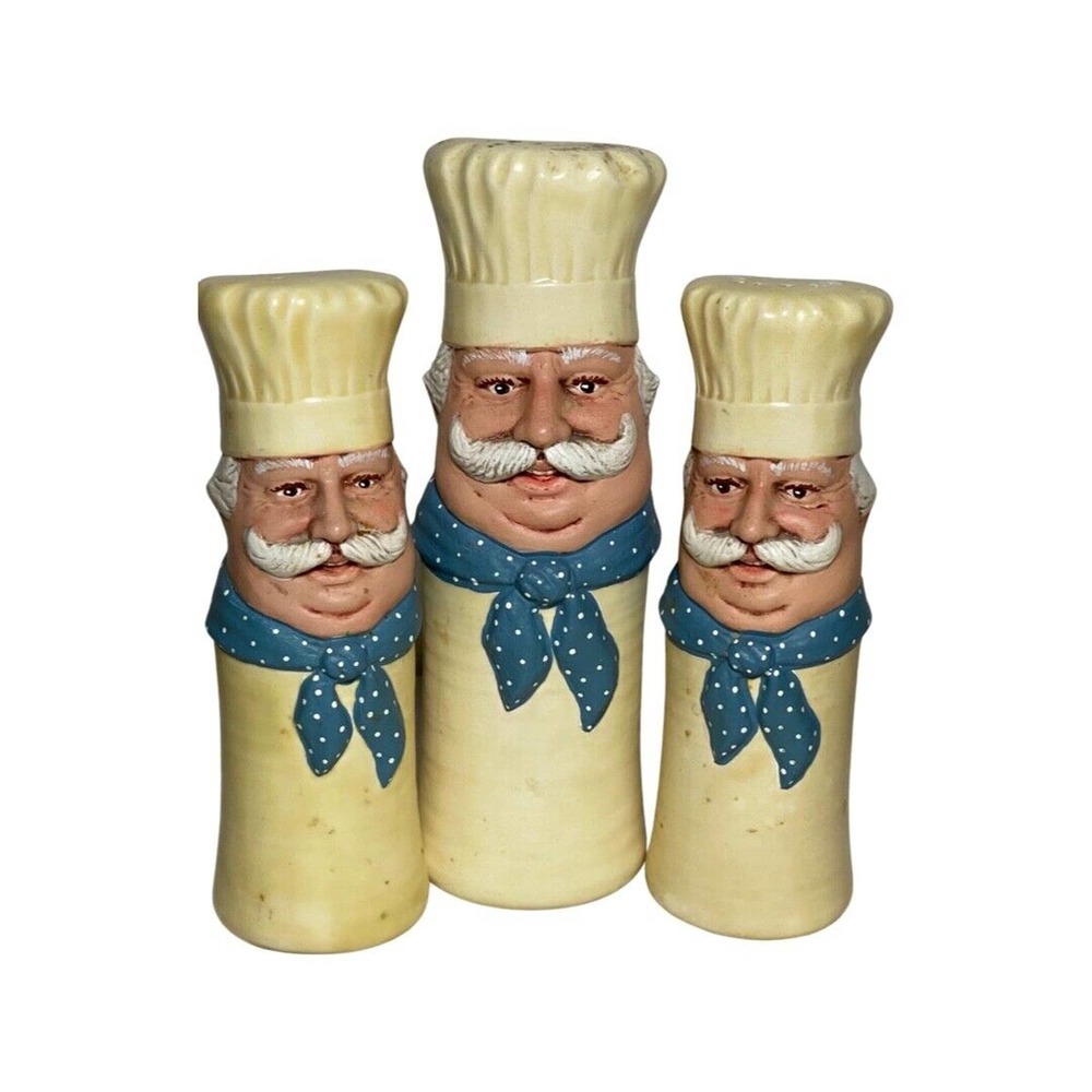 Vintage Sittre Ceramic Salt, Pepper & Parmesan set chefs handpainted rare